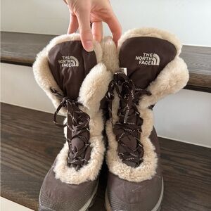 The North Face Women's Brown and Cream Winter Boots